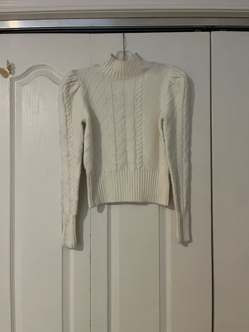 LOFT Cream Cable Knit Turtleneck Sweater Size Small